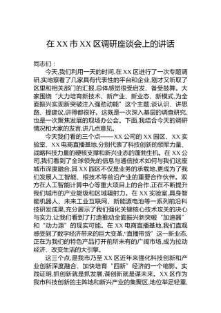 在XX市XX区调研座谈会上的讲话