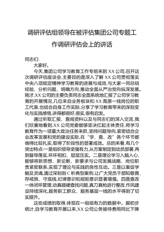 调研评估组领导在被评估集团公司专题工作调研评估会上的讲话