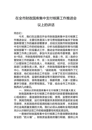 在全市财政国库集中支付核算工作推进会议上的讲话
