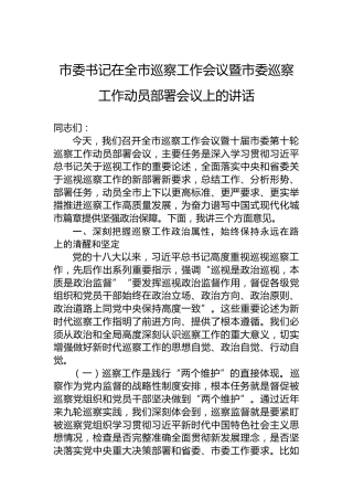 市委书记在全市巡察工作会议暨市委巡察工作动员部署会议上的讲话