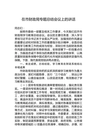 在市财政局专题总结会议上的讲话