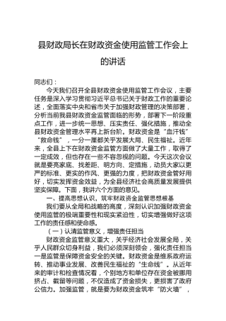 县财政局长在财政资金使用监管工作会上的讲话