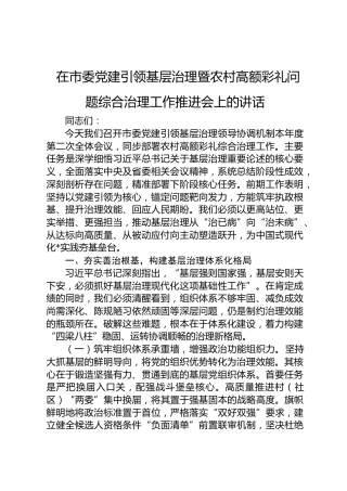 在市委党建引领基层治理暨农村高额彩礼问题综合治理工作推进会上的讲话