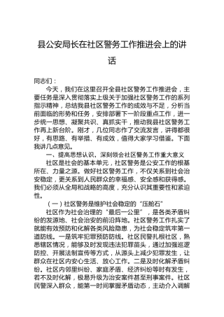 县公安局长在社区警务工作推进会上的讲话