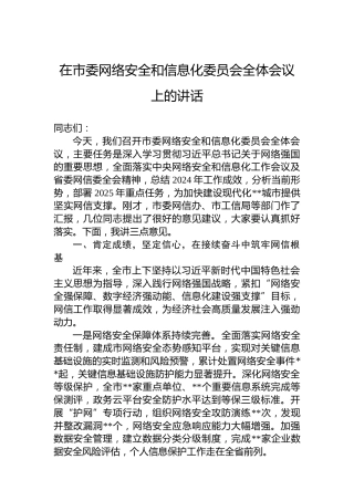在市委网络安全和信息化委员会全体会议上的讲话