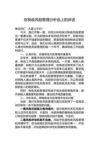 在税收风险管理分析会上的讲话