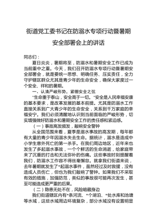 街道党工委书记在防溺水专项行动暨暑期安全部署会上的讲话