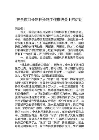 在全市河长制林长制工作推进会上的讲话