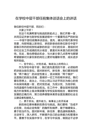 在学校中层干部任前集体谈话会上的讲话