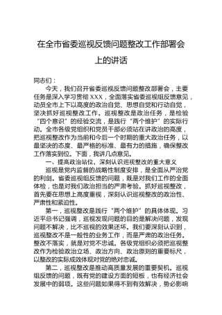 在全市省委巡视反馈问题整改工作部署会上的讲话