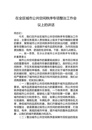 在全区城市公共空间秩序专项整治工作会议上的讲话