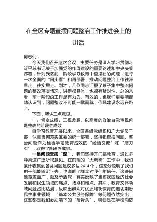 在全区专题查摆问题整治工作推进会上的讲话