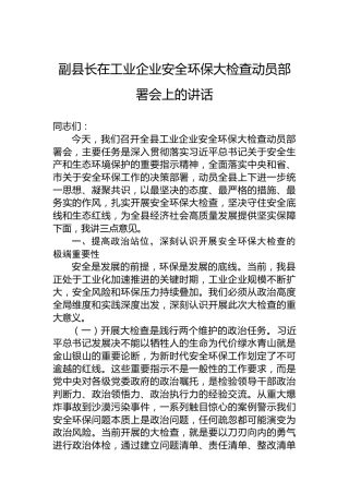 副县长在工业企业安全环保大检查动员部署会上的讲话
