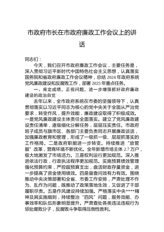 市政府市长在市政府廉政工作会议上的讲话