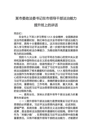某市委政法委书记在市领导干部法治能力提升班上的讲话