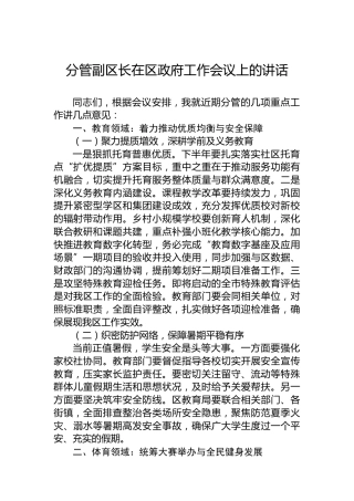 分管副区长在区政府工作会议上的讲话