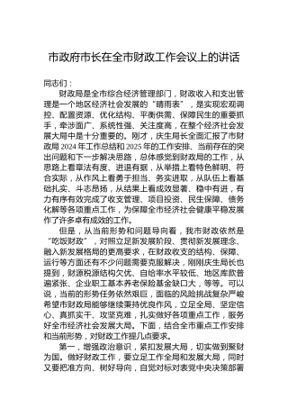 市政府市长在全市财政工作会议上的讲话