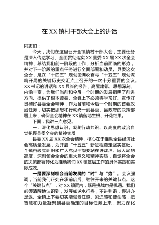 在XX镇村干部大会上的讲话