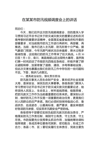 在某某市防汛视频调度会上的讲话