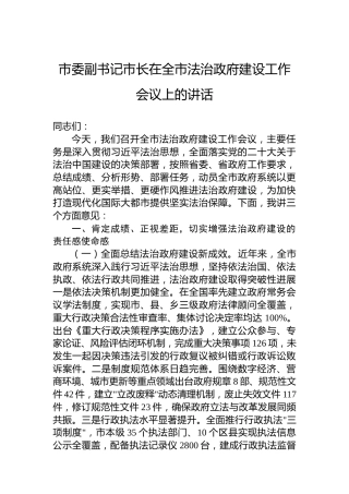市委副书记市长在全市法治政府建设工作会议上的讲话