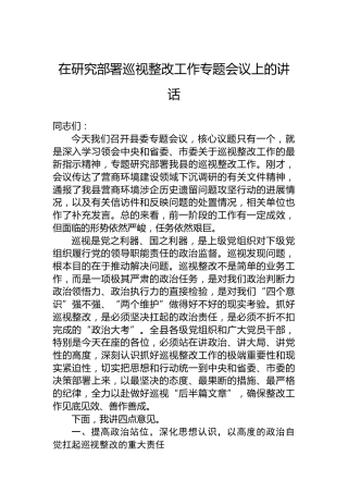 在研究部署巡视整改工作专题会议上的讲话