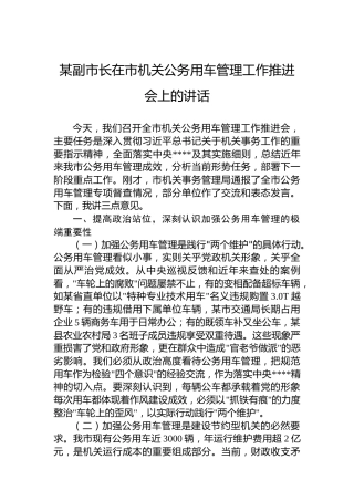 某副市长在市机关公务用车管理工作推进会上的讲话