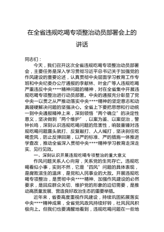 在全省违规吃喝专项整治动员部署会上的讲话