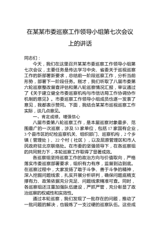 在某某市委巡察工作领导小组第七次会议上的讲话