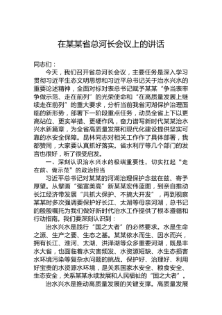 在某某省总河长会议上的讲话