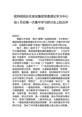 指导组组长在参加集团党委理论学习中心组6月份第一次集中学习研讨会上的点评讲话