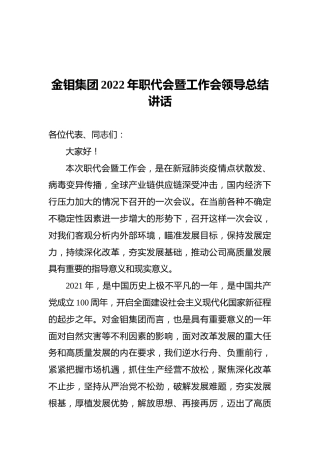 金钼集团2022年职代会暨工作会领导总结讲话