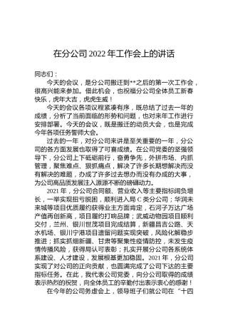 在分公司2022年工作会上的讲话