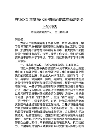 在20XX年度深化国资国企改革专题培训会上的讲话