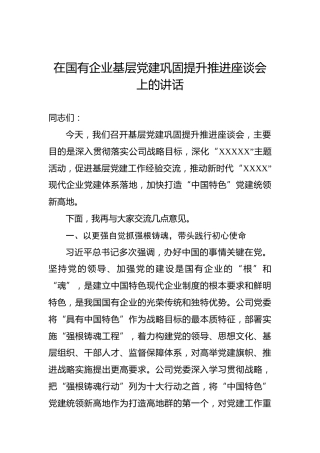 在国有企业基层党建巩固提升推进座谈会上的讲话