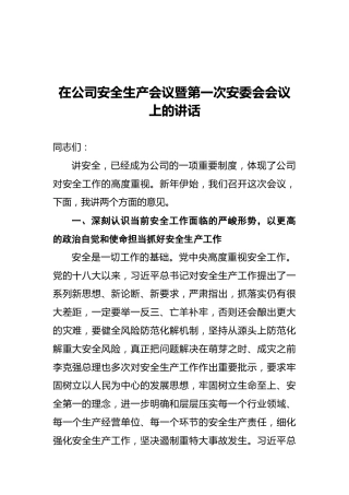 在公司安全生产会议暨第一次安委会会议上的讲话