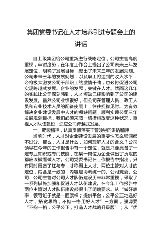 集团党委书记在人才培养引进专题会上的讲话