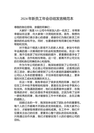 2024年公司新员工年会总结发言稿范本