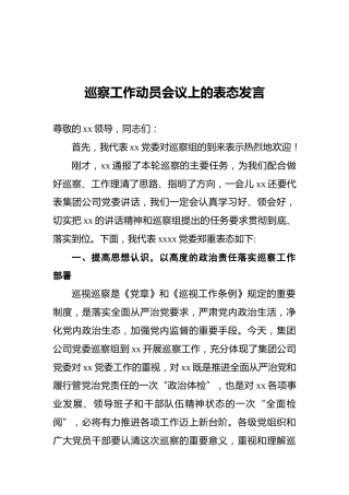 2021年巡察工作动员会议上的表态发言