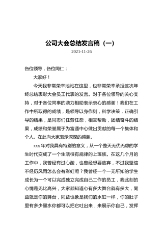 公司大会总结发言稿（共7篇）