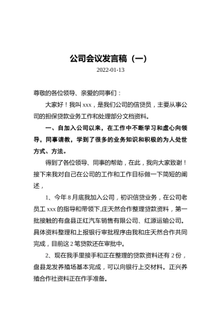 公司会议发言稿汇编（共4篇）