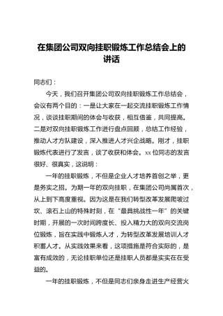 在集团公司双向挂职锻炼工作总结会上的讲话