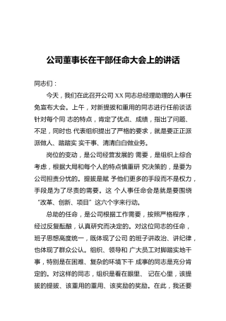 公司董事长在干部任命大会上的讲话