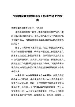在集团党委巡视组巡视工作动员会上的发言