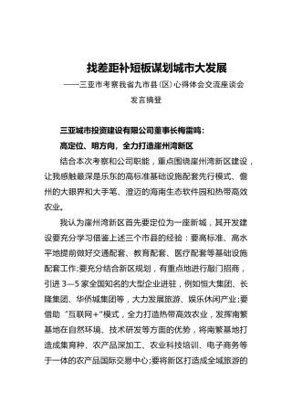 三亚城市投资建设有限公司董事长梅雷鸣：高定位、明方向，全力打造崖州湾新区