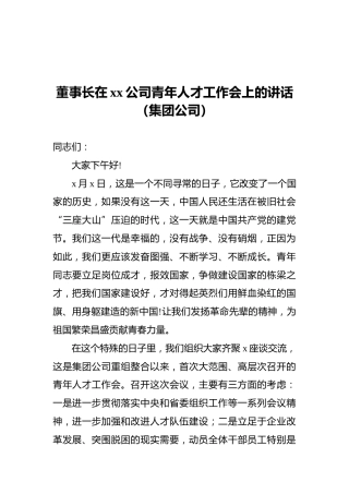 董事长在xx公司青年人才工作会上的讲话