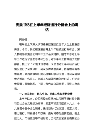 党委书记在上半年经济运行分析会上的讲话