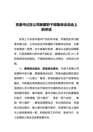 党委书记在公司新履职干部集体谈话会上的讲话