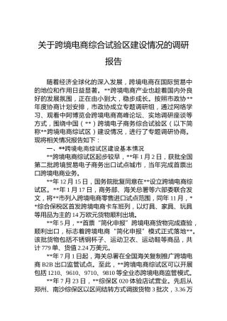 关于跨境电商综合试验区建设情况的调研报告