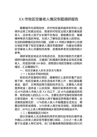 XX市牧区空巢老人情况专题调研报告