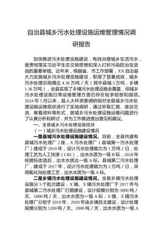 自治县城乡污水处理设施运维管理情况调研报告